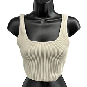 Babaton Aritzia Ribbed Knit Square‎ Neck Crop Tank Oatmeal Beige Size M EUC